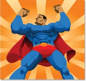 Graphic of strong, confident Superman-like figure who can change the fear of speaking